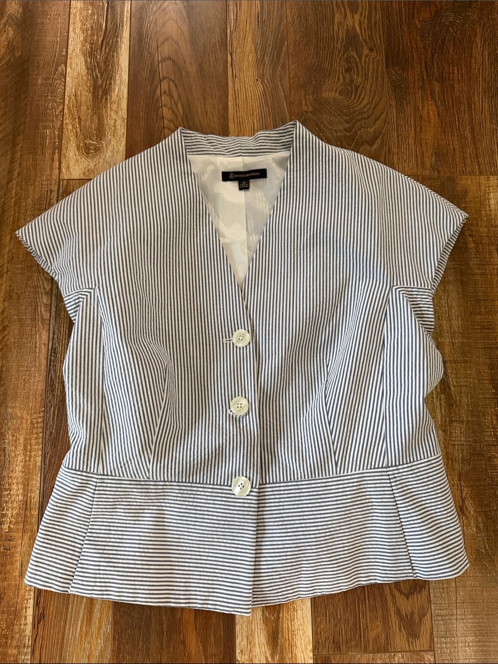 Brooks Brothers Blue and White Striped Button-Front Peplum Blouse